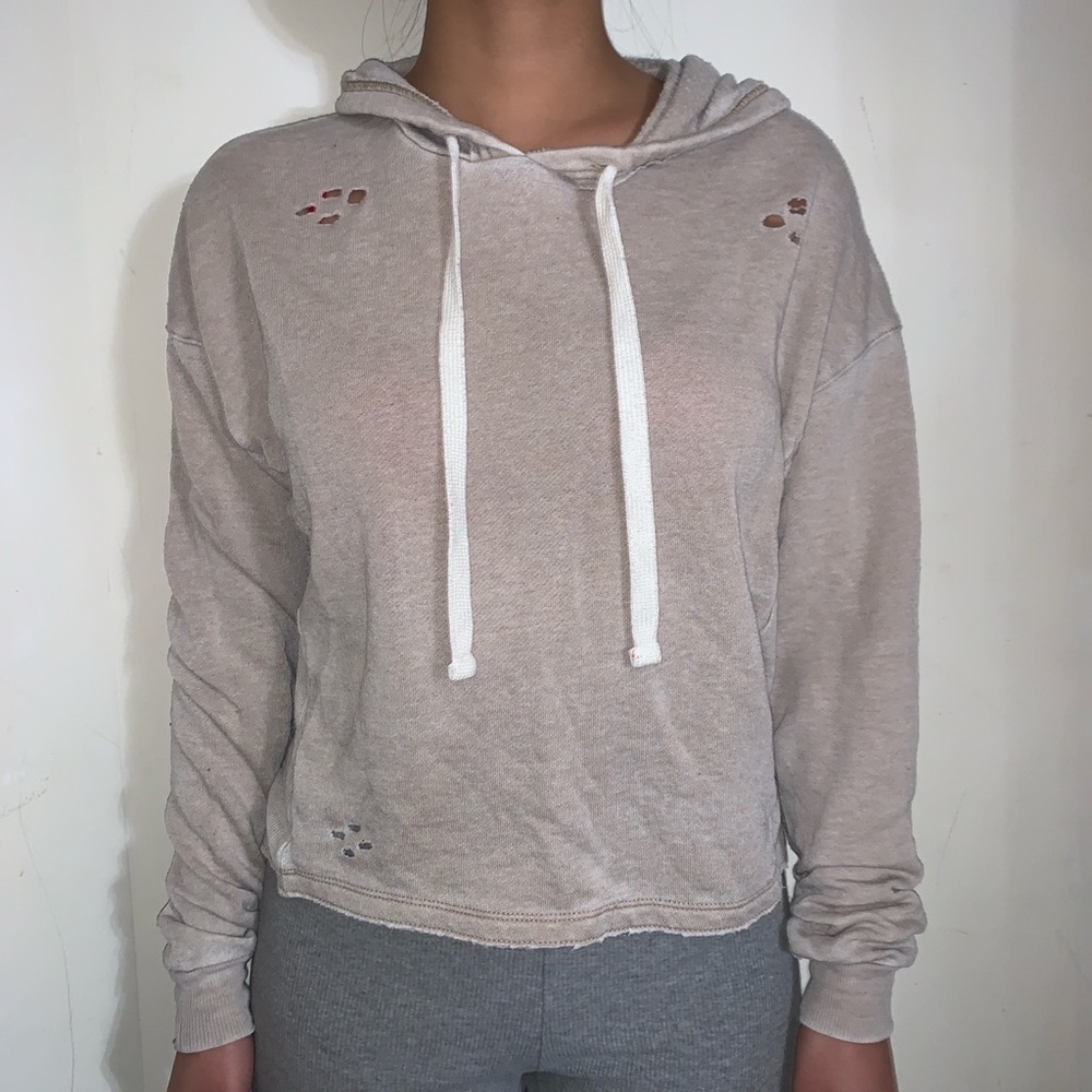 Target Colsie Beige Distressed Lightweight Hoodie Size Extra Small Ripped